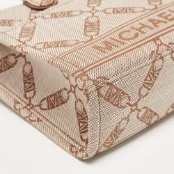 Pre Owned Michael Kors Beige/Brown Logo Jacquard Fabric Gigi Empire Tote