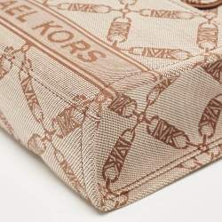 Pre Owned Michael Kors Beige/Brown Logo Jacquard Fabric Gigi Empire Tote