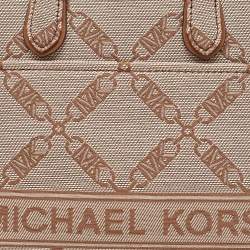 Pre Owned Michael Kors Beige/Brown Logo Jacquard Fabric Gigi Empire Tote