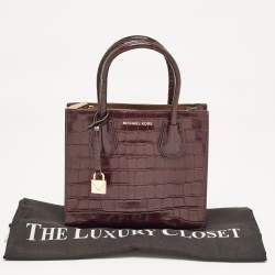 Michael Kors Burgundy Croc Embossed Leather Mini Mercer Tote