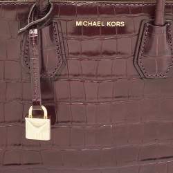 Michael Kors Burgundy Croc Embossed Leather Mini Mercer Tote