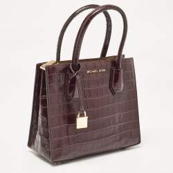 Michael Kors Burgundy Croc Embossed Leather Mini Mercer Tote
