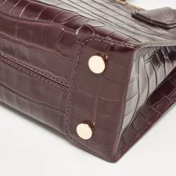 Michael Kors Burgundy Croc Embossed Leather Mini Mercer Tote