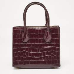 Michael Kors Burgundy Croc Embossed Leather Mini Mercer Tote