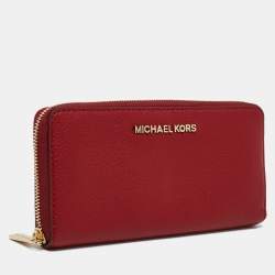 Michael Kors Red Leather Zip Continental Wallet