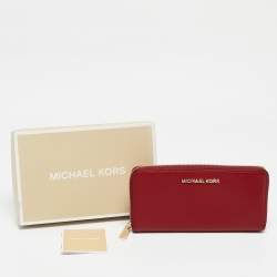 Michael Kors Red Leather Zip Continental Wallet