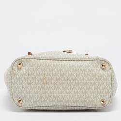 Michael Kors White/Brown Signature Coated Canvas Jet Set Tote