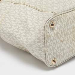 Michael Kors White/Brown Signature Coated Canvas Jet Set Tote