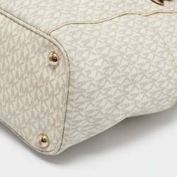 Michael Kors White/Brown Signature Coated Canvas Jet Set Tote