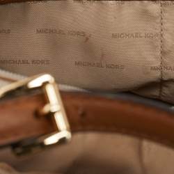 Michael Kors White/Brown Signature Coated Canvas Jet Set Tote