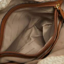 Michael Kors White/Brown Signature Coated Canvas Jet Set Tote