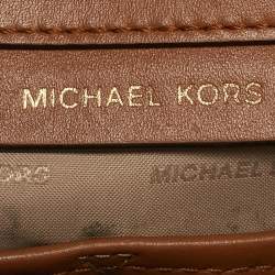 Michael Kors White/Brown Signature Coated Canvas Jet Set Tote