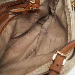 Michael Kors White/Brown Signature Coated Canvas Jet Set Tote