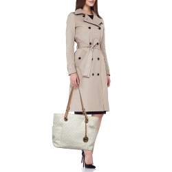 Michael Kors White/Brown Signature Coated Canvas Jet Set Tote