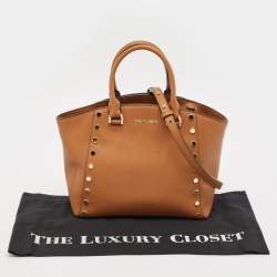 Pre Owned Michael Kors Brown Leather Studded Satchel