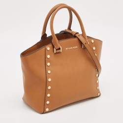 Pre Owned Michael Kors Brown Leather Studded Satchel