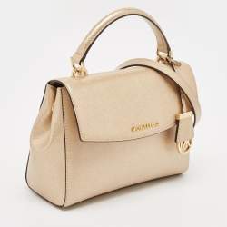 Michael Kors Gold Leather Small Ava Top Handle Bag