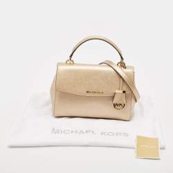 Michael Kors Gold Leather Small Ava Top Handle Bag