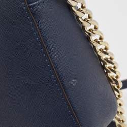 Pre Owned Michael Kors Navy Blue Leather Jet Set Camera Crossbody Bag