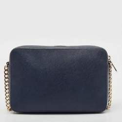 Pre Owned Michael Kors Navy Blue Leather Jet Set Camera Crossbody Bag
