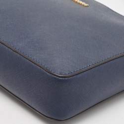Pre Owned Michael Kors Navy Blue Leather Jet Set Camera Crossbody Bag