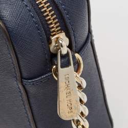 Pre Owned Michael Kors Navy Blue Leather Jet Set Camera Crossbody Bag