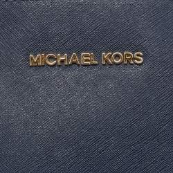 Pre Owned Michael Kors Navy Blue Leather Jet Set Camera Crossbody Bag