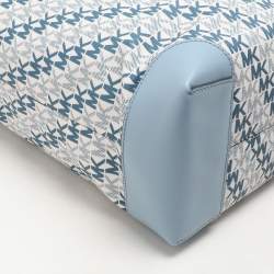 Pre Owned Michael Kors Light Blue/White Signature Coated Canvas and Leather Large Eva Tote