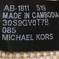 Pre Owned Michael Kors Light Blue/White Signature Coated Canvas and Leather Large Eva Tote