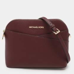 Pre Owned Michael Kors Burgundy Leather Medium Jet Set Travel Dome Crossbody Bag