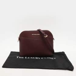 Pre Owned Michael Kors Burgundy Leather Medium Jet Set Travel Dome Crossbody Bag