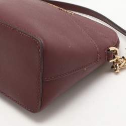 Pre Owned Michael Kors Burgundy Leather Medium Jet Set Travel Dome Crossbody Bag