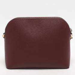 Pre Owned Michael Kors Burgundy Leather Medium Jet Set Travel Dome Crossbody Bag