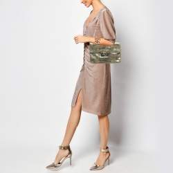 Pre Owned Michael Kors Silver Python Effect Suede Sloan Chain Clutch