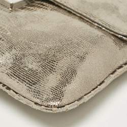 Pre Owned Michael Kors Silver Python Effect Suede Sloan Chain Clutch