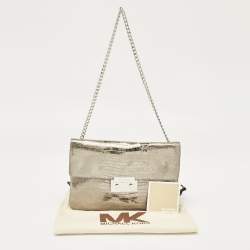 Pre Owned Michael Kors Silver Python Effect Suede Sloan Chain Clutch