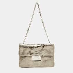 Pre Owned Michael Kors Silver Python Effect Suede Sloan Chain Clutch