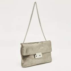 Pre Owned Michael Kors Silver Python Effect Suede Sloan Chain Clutch
