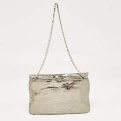 Pre Owned Michael Kors Silver Python Effect Suede Sloan Chain Clutch