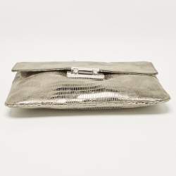 Pre Owned Michael Kors Silver Python Effect Suede Sloan Chain Clutch