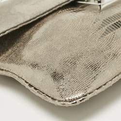 Pre Owned Michael Kors Silver Python Effect Suede Sloan Chain Clutch