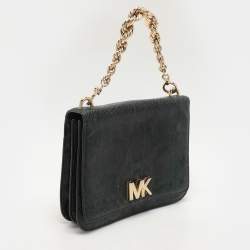 Michael Kors Green Python Embossed Leather Turn Lock Shoulder Bag