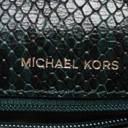 Michael Kors Green Python Embossed Leather Turn Lock Shoulder Bag
