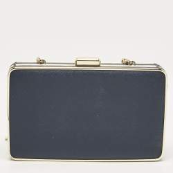 Michael Kors Blue Leather Elsie Box Chain Clutch