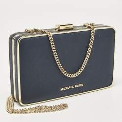 Michael Kors Blue Leather Elsie Box Chain Clutch