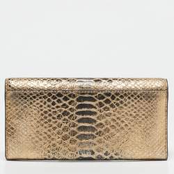 مملوكة مسبقًا Michael Kors Gold Python Embossed Leather Continental Wallet