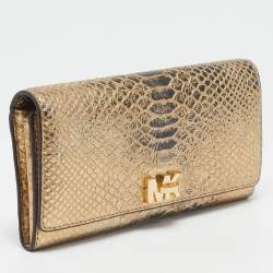 مملوكة مسبقًا Michael Kors Gold Python Embossed Leather Continental Wallet