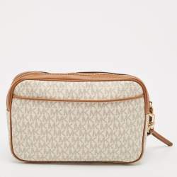 Michael Kors Beige/Brown Signatur Canvas Jet Set Travel Wristlet Pouch