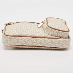 Michael Kors Beige/Brown Signatur Canvas Jet Set Travel Wristlet Pouch
