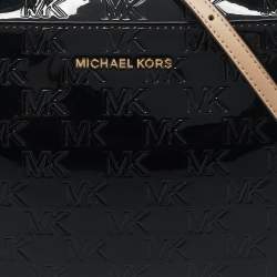 Pre Owned Michael Kors Black Monogram Patent Leather Large Jet Set Crossbody Bag